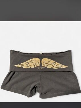 Victoria's Secret Black Fold-Over Waist Shorts with Gold Angel Wings